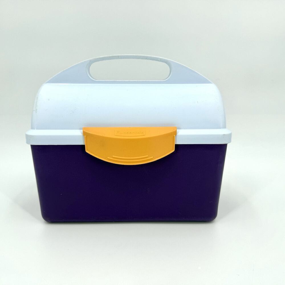 VTG 90s’ Rubbermaid Clik Purple & Orange Lunch Box Pail Latch Cooler Model 2914